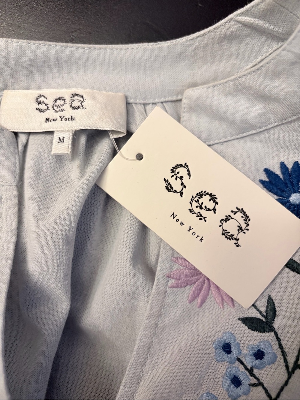 SEA Celia Embroidery Dress in Sky NWT Medium - Picture 9 of 10